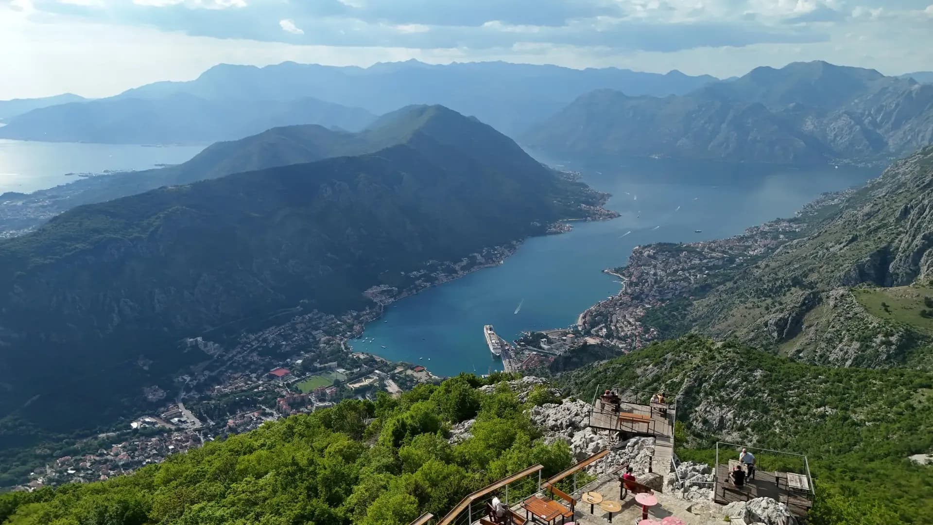Panoramic view over the Bay of Kotor from above Kotor