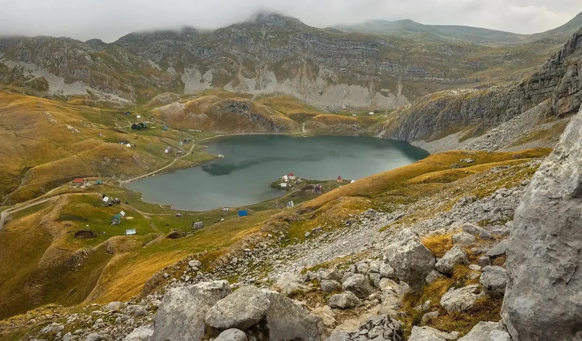 Panorama of Kapetanovo Lake and the surrounding peaks