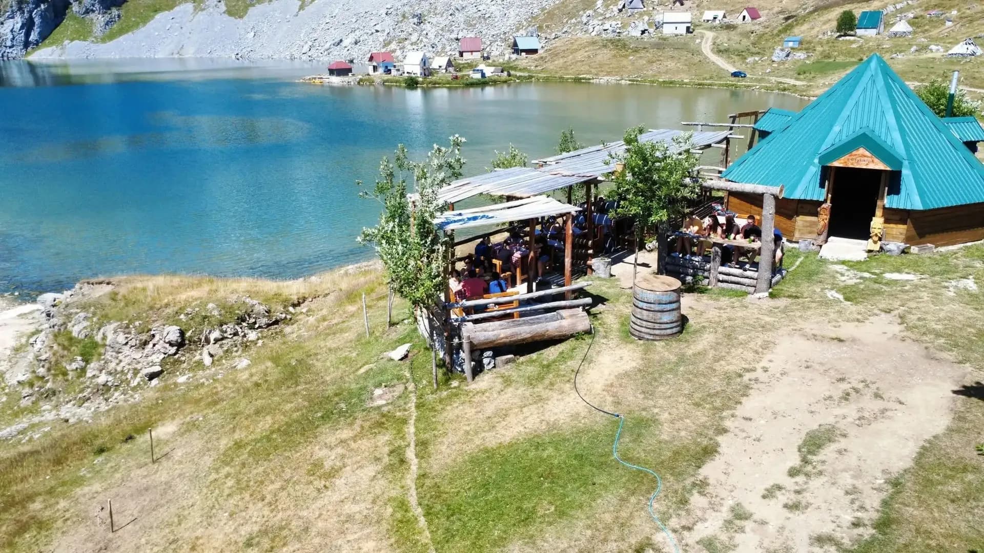Drone view of Kapetanov konak by the lake