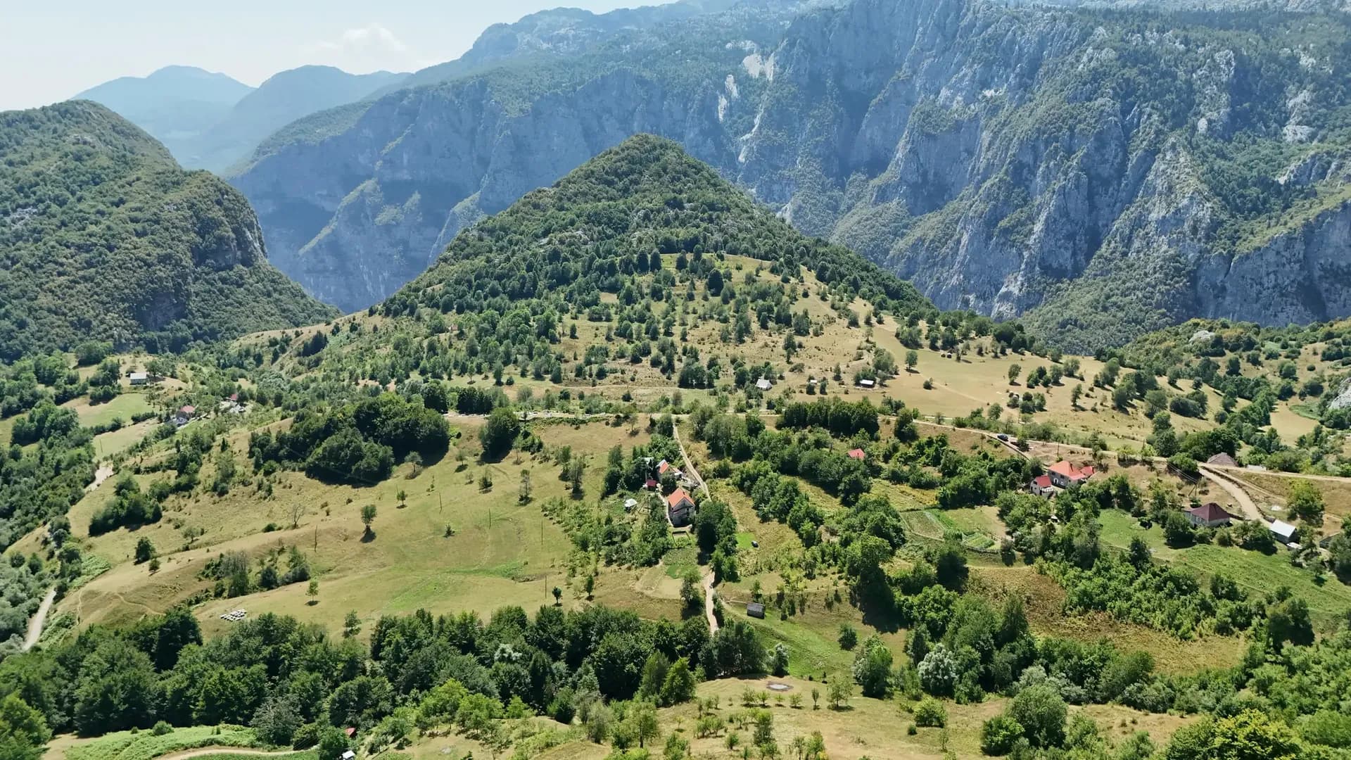 Green valley above the Morača Canyon on the way to Liješnje